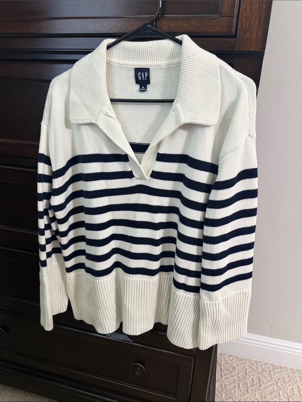 Gap Striped Johnny Collar Sweater